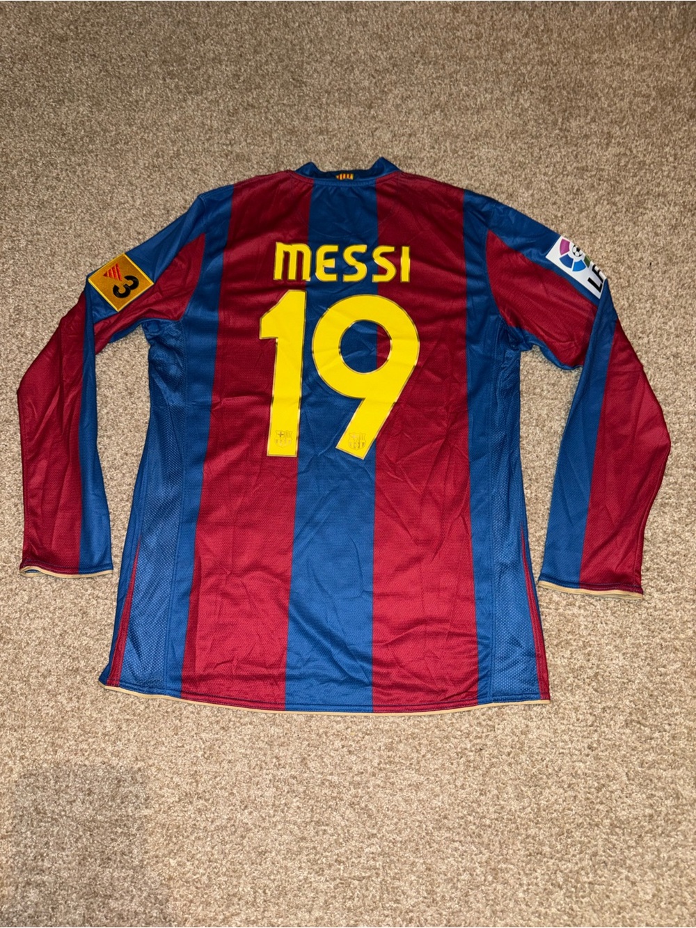 Nike FC Barcelona 2007-08 Retro Messi #19 Men’s Home Soccer Long Sleeve Jersey🆕